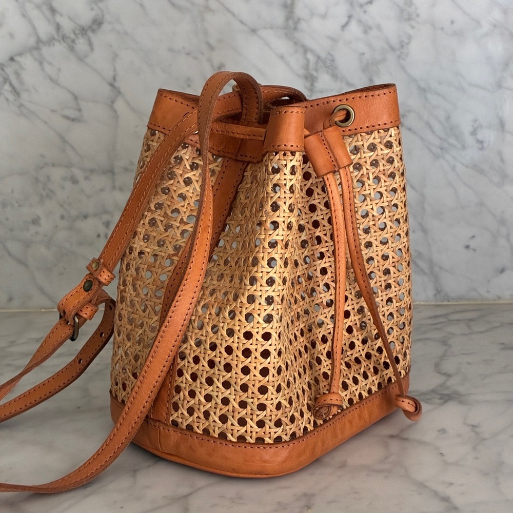 Woven Rattan Leather Benna Bucket Bag by Bembien - Picture 8 of 10